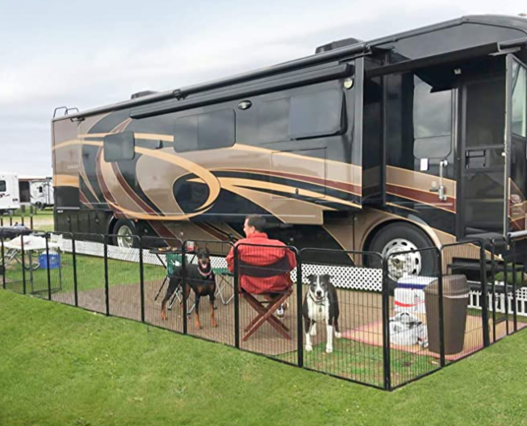 pet enclosure around motorhome